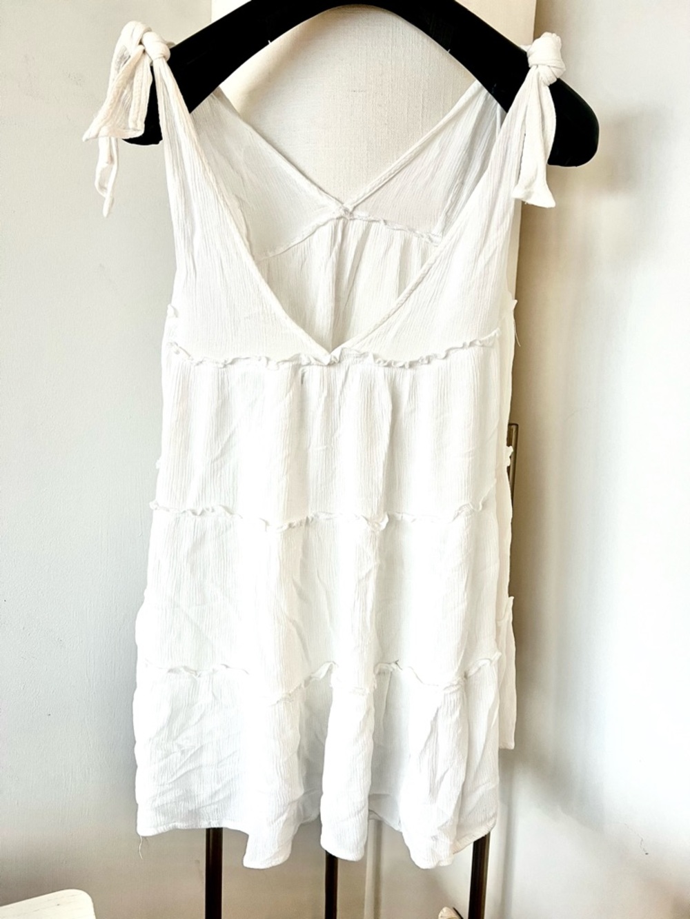 White Sleeveless Ruffle Beach Dress or Swim Cover Up large, tie shoulder straps